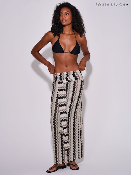 White - South Beach Crochet Tie Front Maxi Skirt