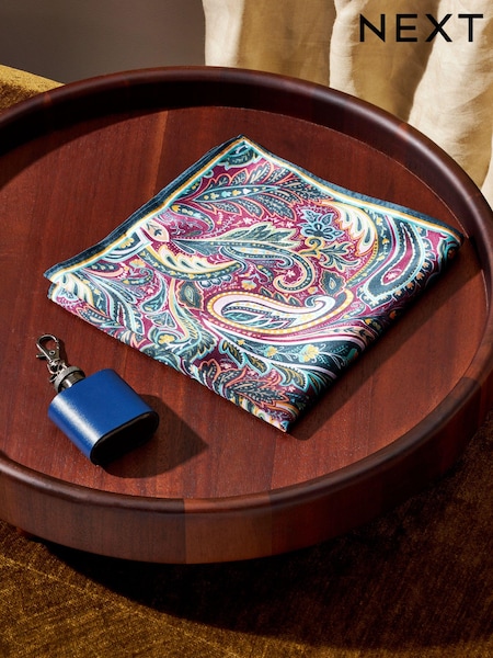 Silver Blue Hip Flask and Pocket Square Gift Set (956929) | €7.50