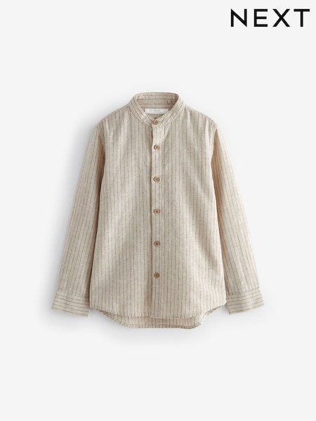 Neutral Grandad Collar Linen Mix Long Sleeve Shirt (3-16yrs) (956935) | 44 QAR - 62 QAR