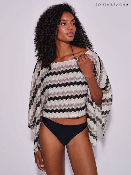 Bílá - South Beach Crochet Poncho Cover-up