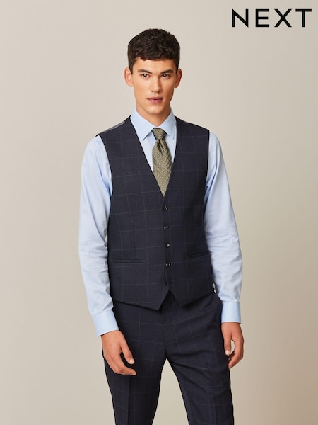 Navy Blue Prince of Wales Check Suit Waistcoat (957284) | €51