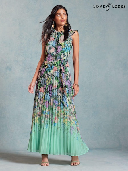 Love & Roses Flutter Sleeve Pleated Midaxi Dress (957407) | 330 LEI
