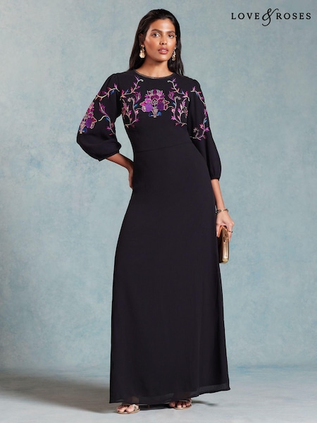 Love & Roses Embroidered Puff Sleeve Maxi Dress (957418) | €45