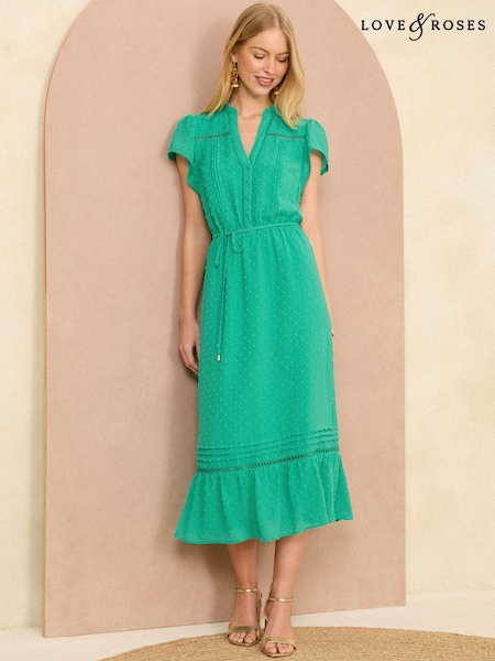 Love & Roses Dobby Belted Midi Dress (957599) | 200 LEI
