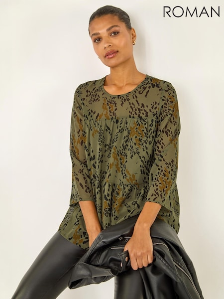 সবুজ - Roman Speckled Print Tiered Top