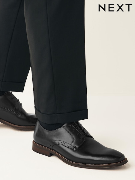 Black Wide Fit Leather Contrast Sole Derby Shoes (958080) | SGD 110