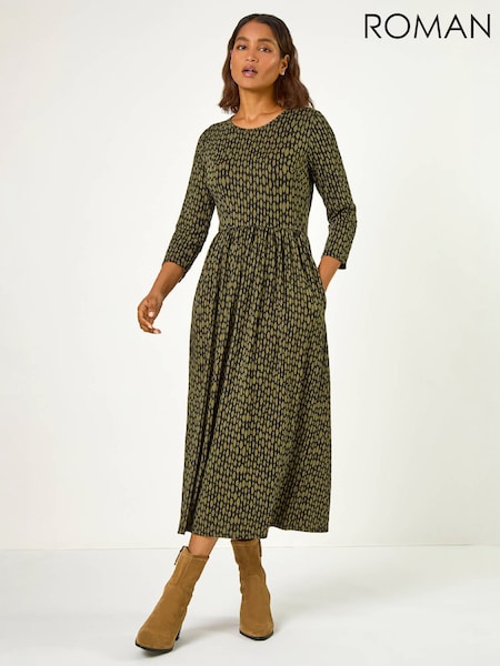 Vert - Roman Geometric Pocket Stretch Midi Dress