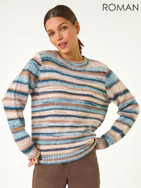 Blue - Roman Wool Blend Striped Stretch Jumper
