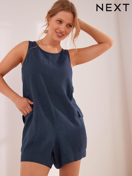 Темно-синий - Linen Blend Romper (958332) | €6