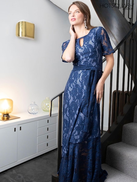 Hot Squash Blue Keyhole Lace Dress with Asymmetric Hem (958484) | ‏935 ر.ق.