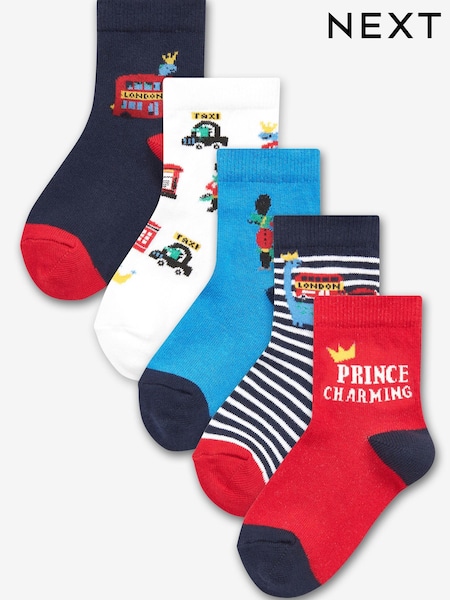 Red/White/Navy London 5 Pack Cotton Rich Socks (958514) | €5 - €6