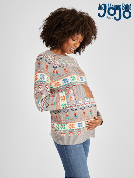 JoJo Maman Bébé Grey Christmas Fair Isle Pattern Jumper (958534) | €66