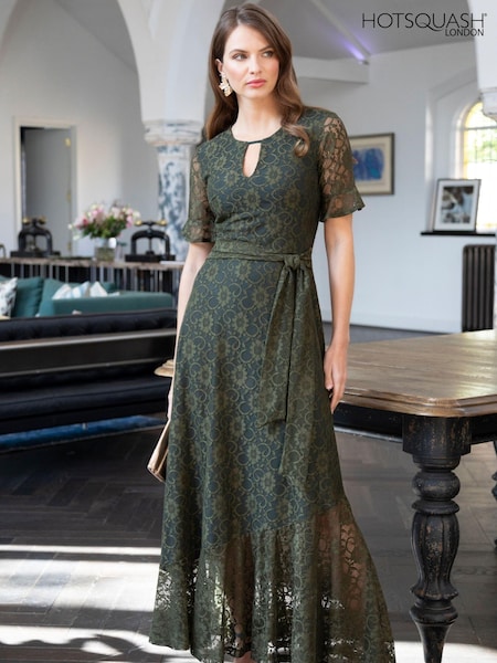 Hot Squash Green Keyhole Lace Dress with Asymmetric Hem (958557) | €250