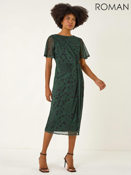 সবুজ - Roman Animal Print Twist Front Stretch Dress