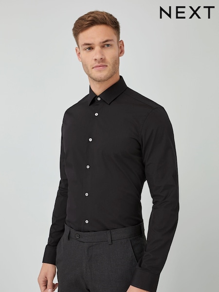 Black Slim Fit 100% Cotton Single Cuff Shirt (959745) | 72 zł - 78 zł