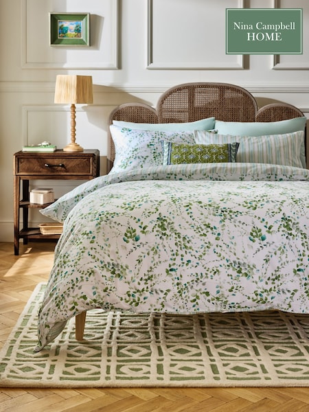 Nina Campbell Green Springtime 300 Thread Count Duvet Cover and Pillowcase Set (959859) | €108 - €156