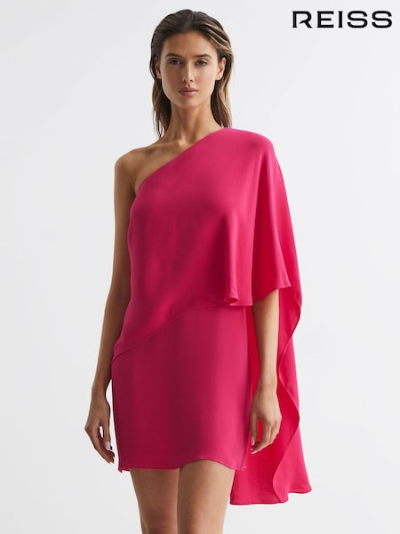 Reiss Bright Pink Blake One Shoulder Cape Mini Dress (959945) | €285