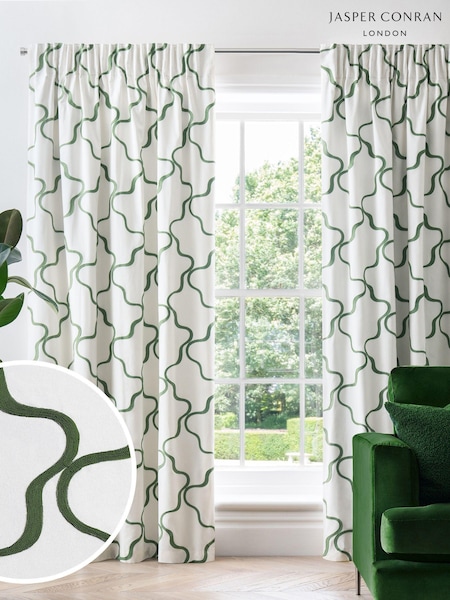 Jasper Conran London Green Pencil Pleat Blackout Wiggle Embroidered Curtain (959953) | €89 - €177