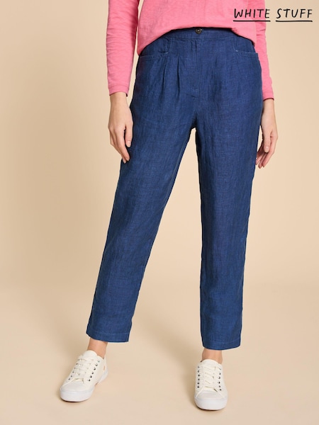 White Stuff Blue Rowena 100% Linen Trousers (960116) | €83
