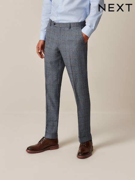 Blue Slim Fit Trimmed Check Suit Trousers (960207) | €52