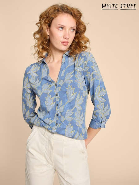 White Stuff Blue Petite Annie Jersey 100% Cotton Shirt (960387) | AED262