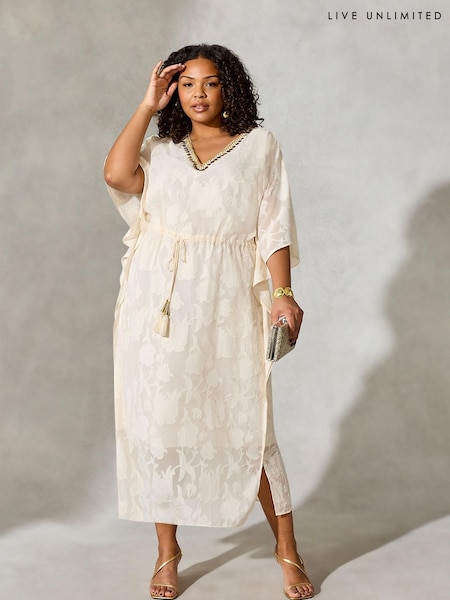 Live Unlimited Curve Nude Beaded Jacquard Kaftan Maxi Dress (960452) | €66