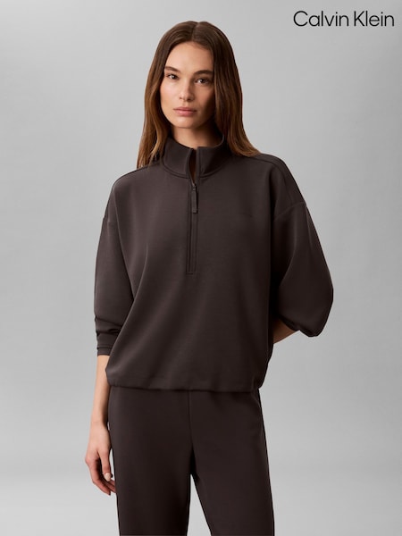 Қою қоңыр - Calvin Klein тегіс тоқылған ширек сыдырмалы Свитшот