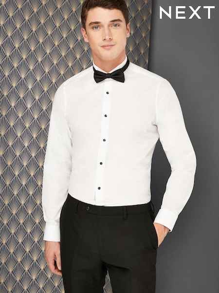 White Slim Fit Single Cuff Wing Collar Shirt And Black Bow Tie Set (961925) | €8