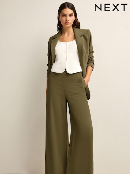Verde kaki - Tailored Crepe Super Wide Trousers (962000) | 166 LEI
