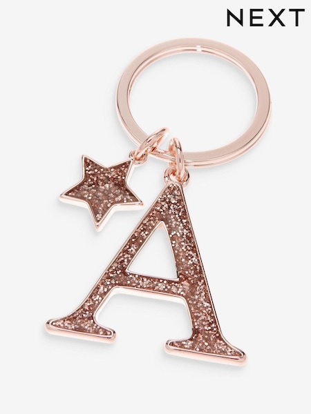 Rose Guld Ton - Glitter Initial Keyring (962134) | kr100