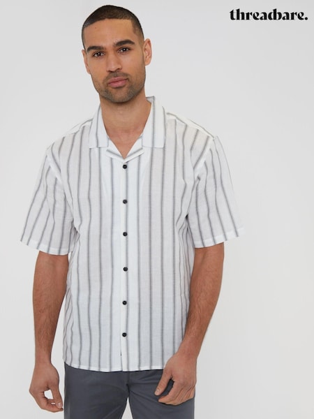 Threadbare White Short Sleeve Striped Linen Blend Shirt (962262) | €14