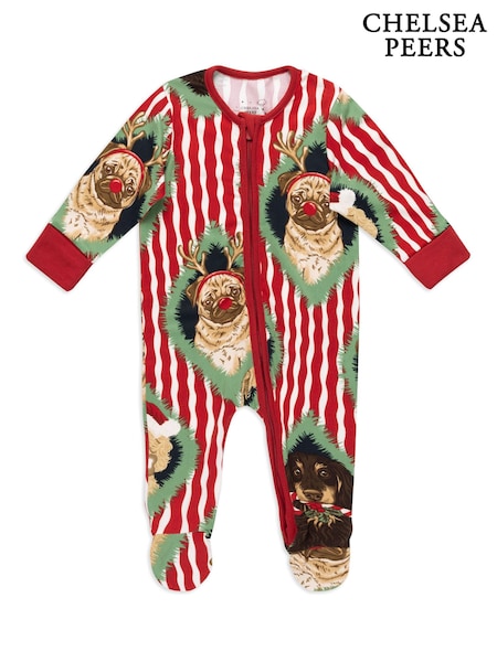 Red - Chelsea Peers Baby Christmas Chip & Friends Stripe Print Sleepsuit