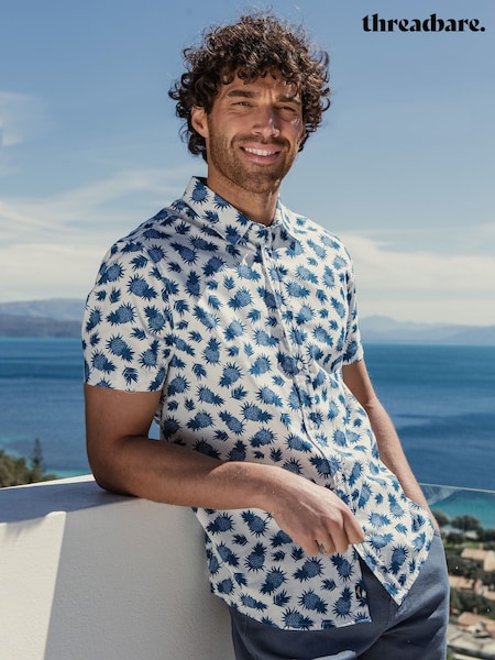 לבן - Threadbare Print Short Sleeve Shirt (962343) | ‏147‏₪