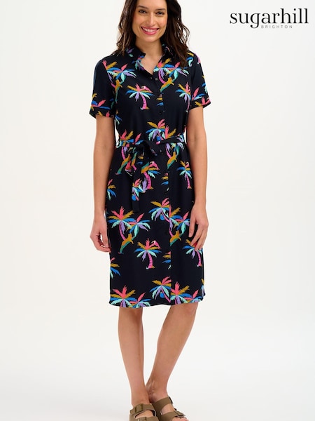 Sugarhill Brighton Rainbow Palms Justine Black Midi Dress (962346) | €21