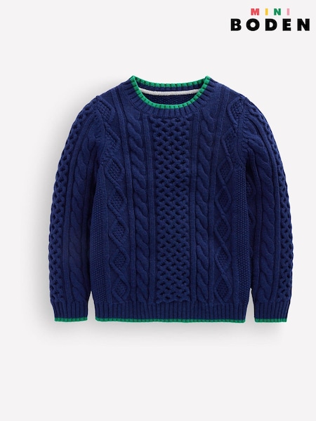 Blue - Boden Heritage Cable Jumper