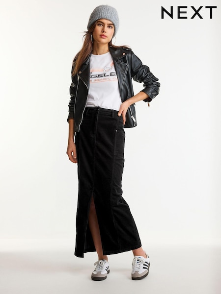 Schwarz - Corduroy Column Skirt (962837) | 9 €