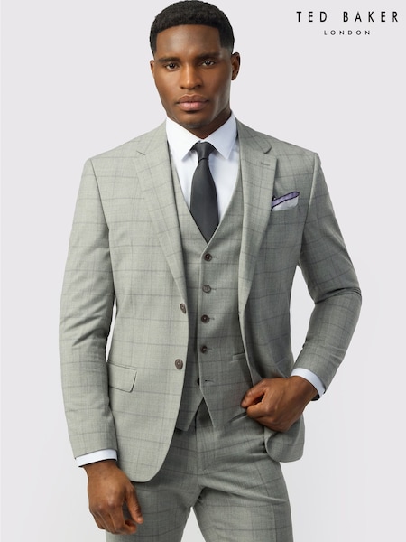 Grey - Regular Ted Baker Tailoring Slim Fit Check Jacket