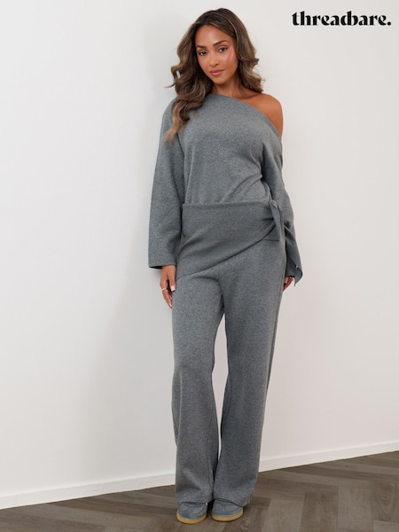 رمادي - Threadbare Off Shoulder Top & Wide Leg Co-ord