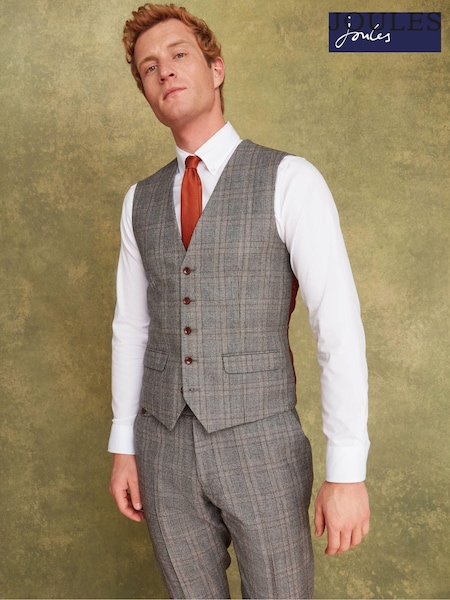 Joules Grey/Rust Check Slim Fit Wool Suit: Waistcoat (963241) | € 11