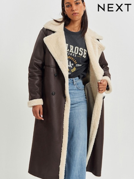 Chocolate Brown Longline Faux Shearling Coat (963294) | €26