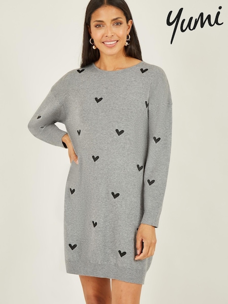 Yumi Grey Relaxed Fit Heart Print Tunic Dress (963383) | €38