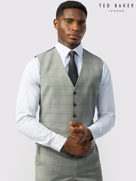 Silver - Regular Ted Baker Tailoring Slim Fit Check Waistcoat