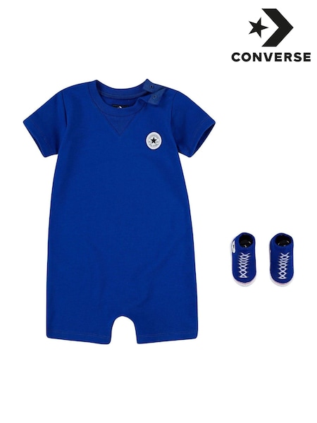 Albastru - Set salopetă scurtă și Bebeluși ghete Converse (963506) | 89 LEI