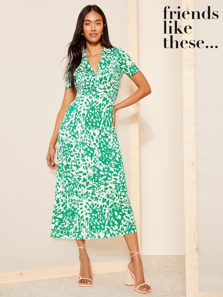 Friends Like These Green Jersey Short Sleeve Shirt Midi Dress (963517) | €27