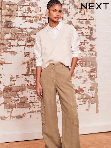 Camel Brown TENCEL™ Linen Blend Cargo Wide Leg Trousers (963567) | €4