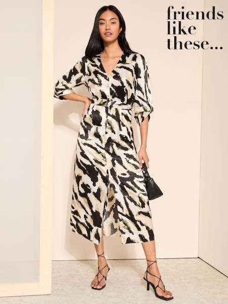 Friends Like These Green Buckle Belted V Neck Midi Shirt Dress (963809) | AED93