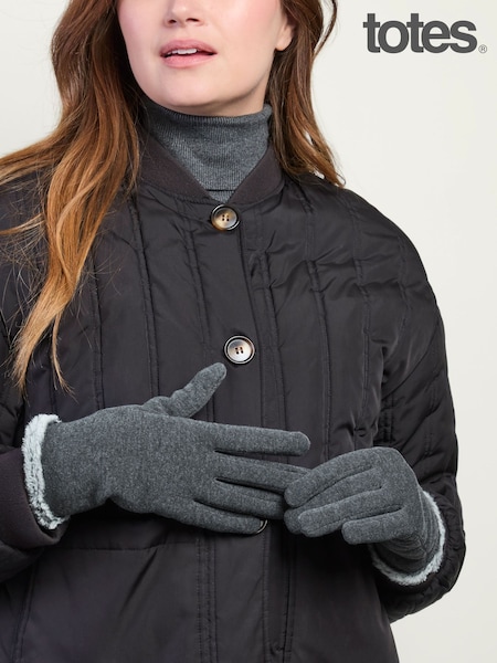 Grey - Totes Thermal Gloves With Faux Fur Trim And Smartouch