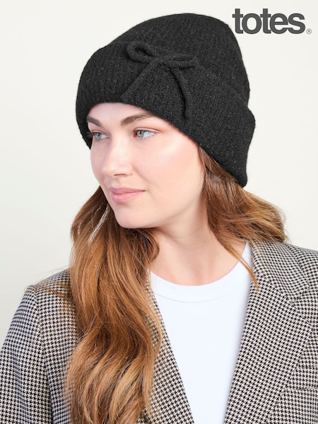 Черный - Totes Wool Blend Knitted Beanie Hat With Bow