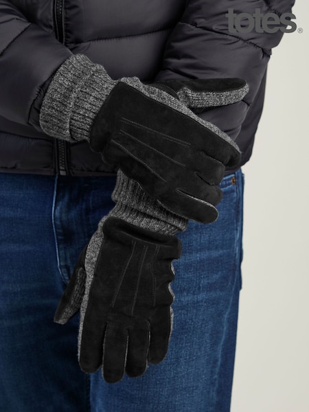 أسود - Regular Totes Suede & Knitted Trim Gloves With Smartouch