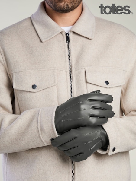 Grey - Regular Totes 3 Point Leather Water Repellent Smartouch Gloves
